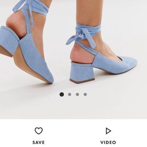 ASOS Steps tie leg mid heels in pale blue